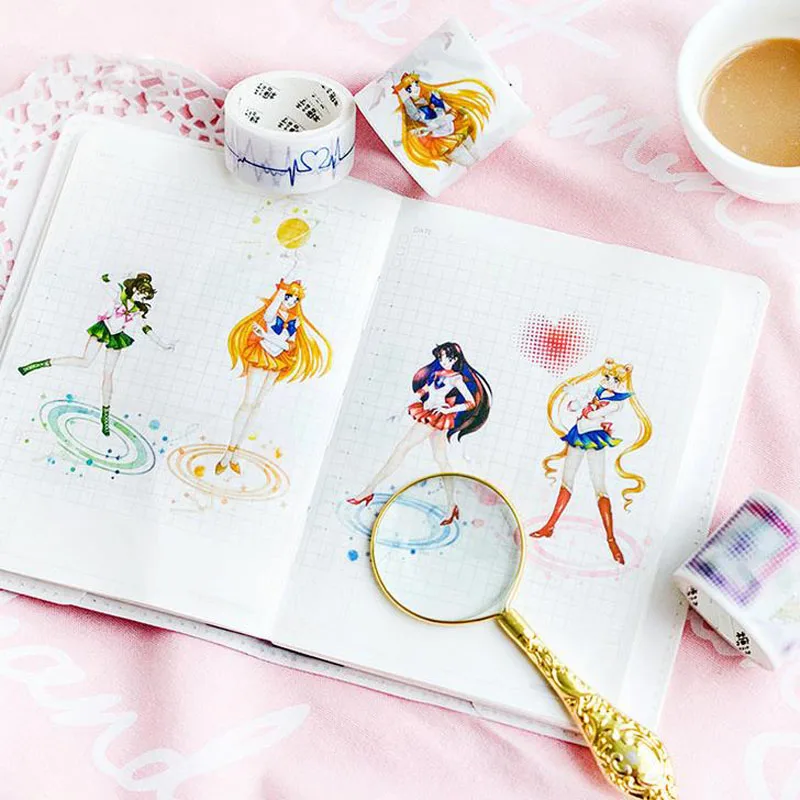 

1 Pcs Cute Kawaii Sailor Moon Japanese Masking Washi Tape Decorative Adhesive Tape Decora Diy Scrapbooking Sticker Label