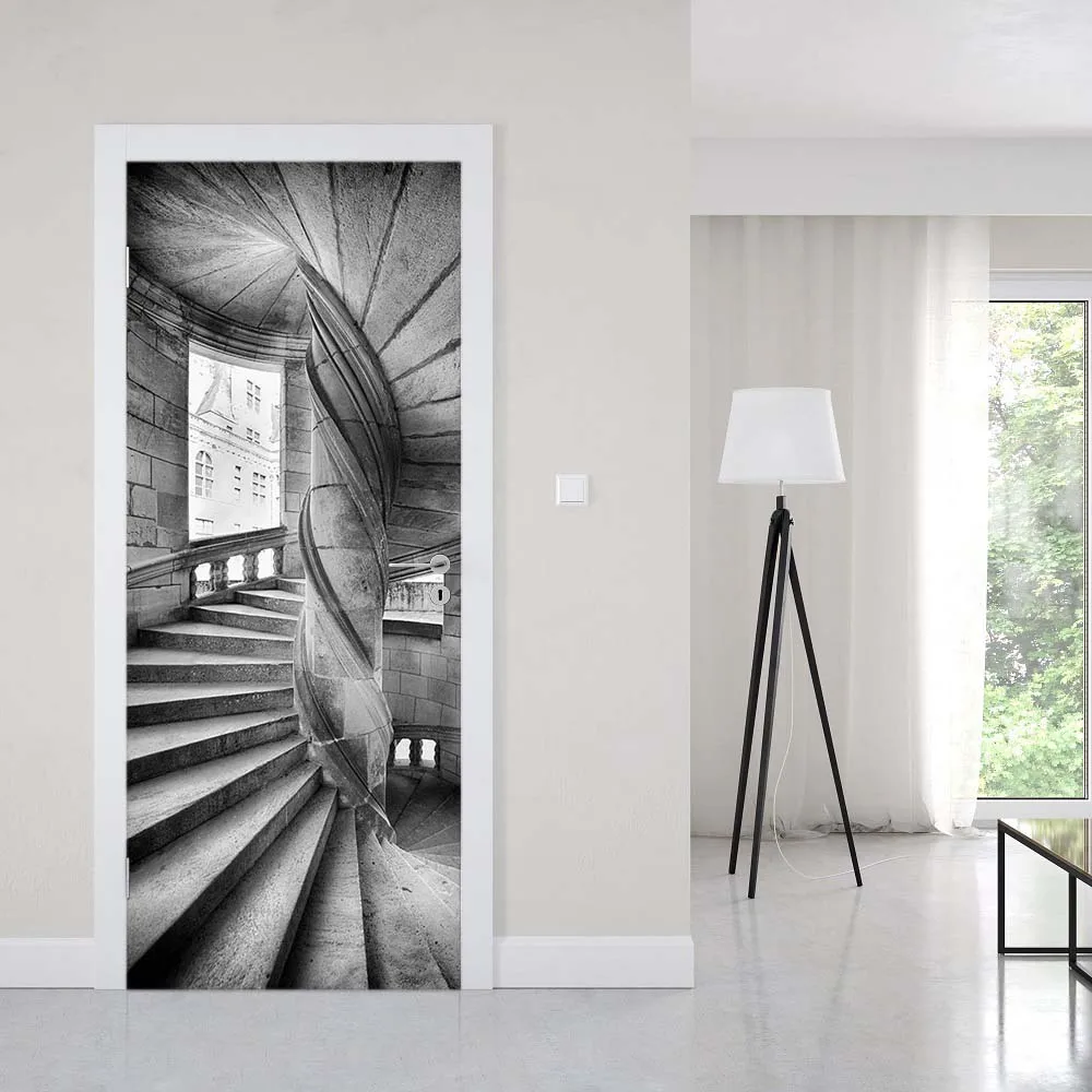 

Door Sticker Black White Spiral Staircase Room Decoration Accessories Wall Decal Wall Stickers Room Decor vinyl Wallpaper Mural