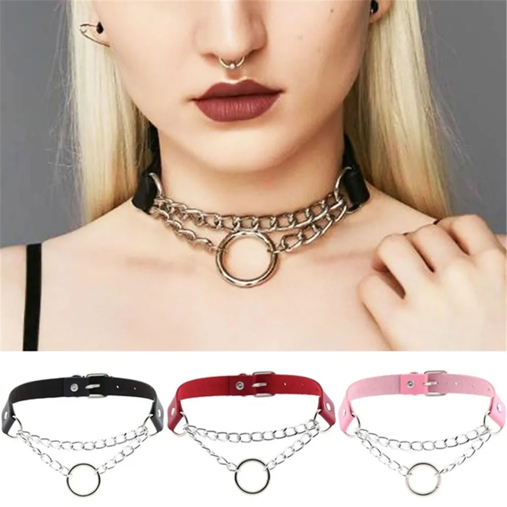 

Black Harajuku Punk Choker Necklace Goth Silver Color Chain Leather Choker Gothic Collar Women Chocker Girls Emo Dark Jewelry