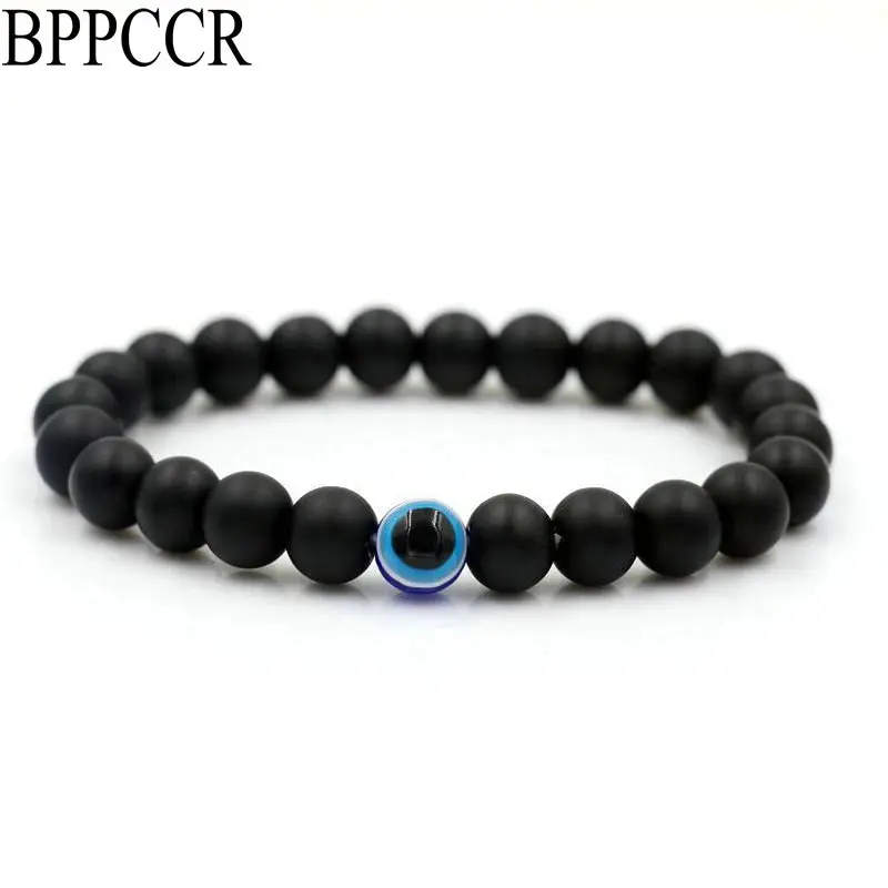 Bppccr Natural Onyx Stone 8mm Strand Charm Bracelets Men Women Evil