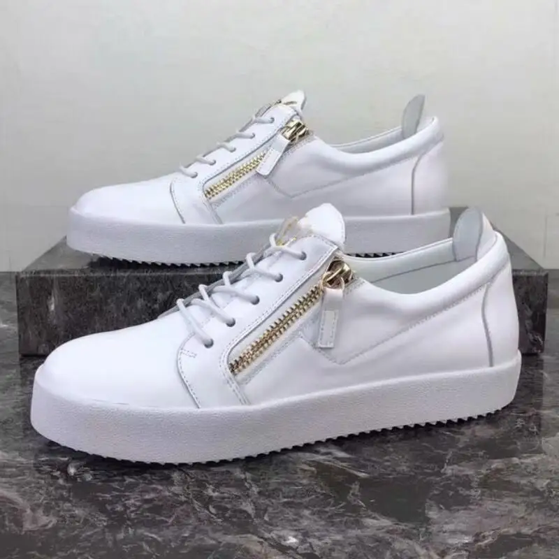 

wholesale New all white Leisure Shoes designer Sneakers gold double zip Shoes For Men women with box