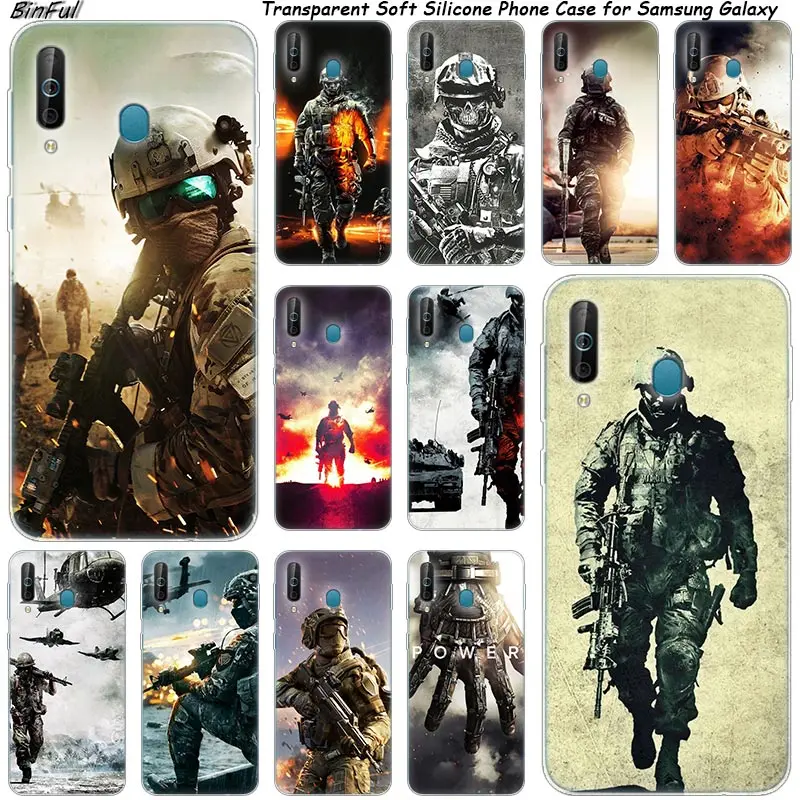 

Hot Army soldier Silicone Phone Case For Samsung Galaxy A80 A70 A60 A50 A40 A40S A30 A20E A2CORE M40 Note 10 Plus 9 8 5 Fashion