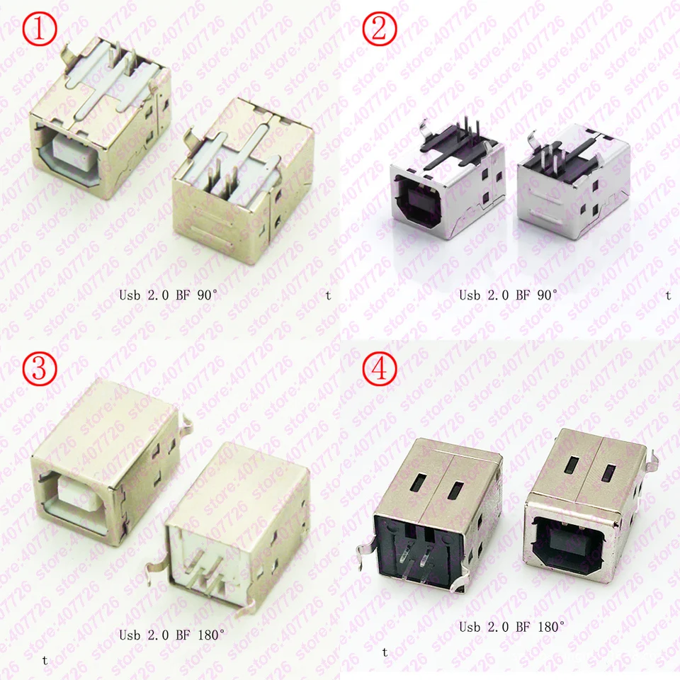 100Pcs b type usb jack connector printer port Female Socket Right Angle PCB Connector DB90 KeoKasu