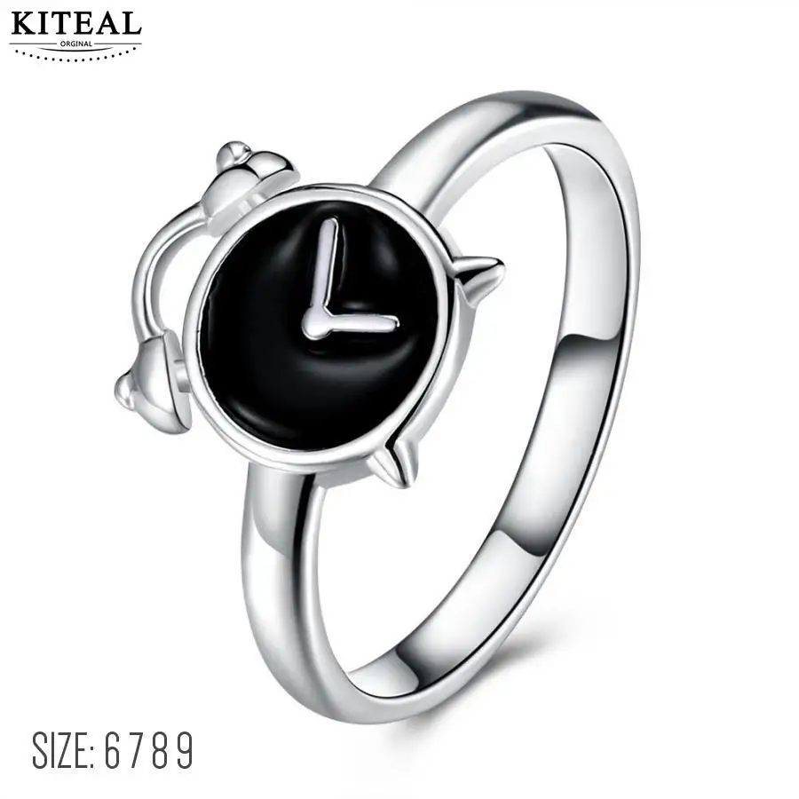 

KITEAL exo silver plated size 6 7 8 9 Perfume women ring Alarm clock vintage jewelry oil black filled anel bijoux
