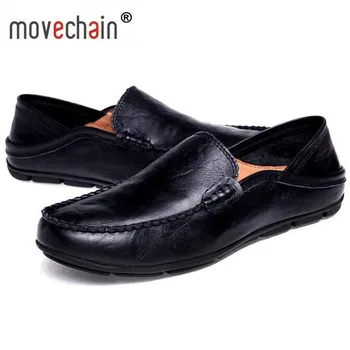 

Movechain Fashion Man Genuine Leather Consiglio Loafers Mens Casual Shoes Comfortable Slip-on Moccasins Men Vintage Shoe