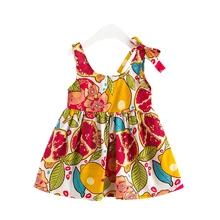 Летнее платье на бретельках с цветочным рисунком для девочек; элегантное платье принцессы с фруктовым принтом; Необычные платья; пляжная одежда; детская одежда для девочек