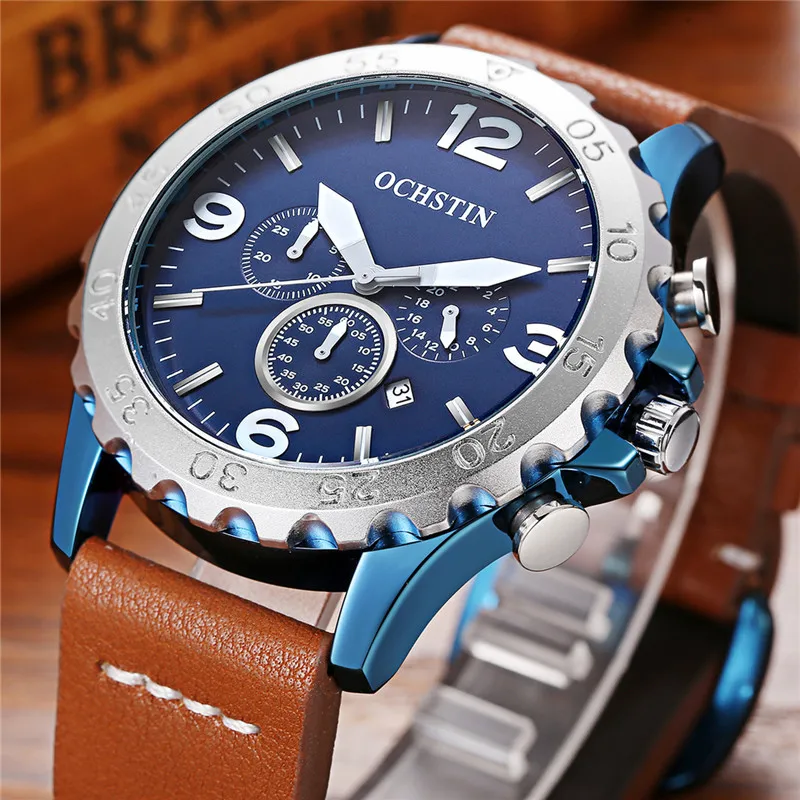 

OCHSTIN Sport Men Watches 6 Hands Leather Strap Men Quartz Wristwatch Relogio Masculino Montre Homme 2019 Calendar Clock Hour