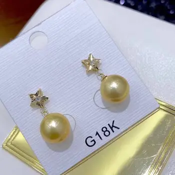

charming 10-11mm south sea round gold pearl earring18k
