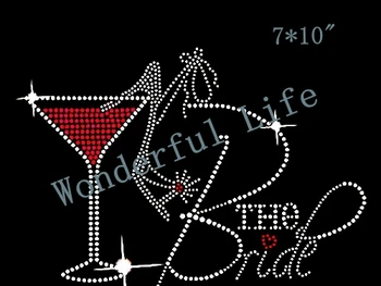 

Free shipping DIY Rhinestone Iron On Heat Transfer Wedding The Bride with Glass and Heel