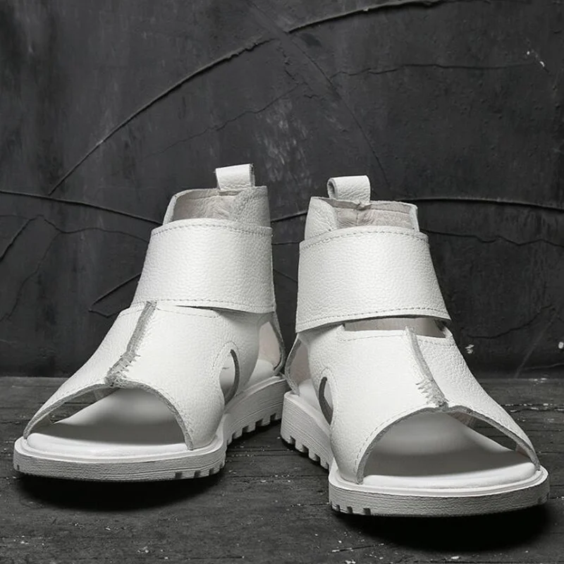Hight cut Hook Loop Men Sandals Trendy Gladiator Leather Sandals Business Man Retro Summer Casual Shoes