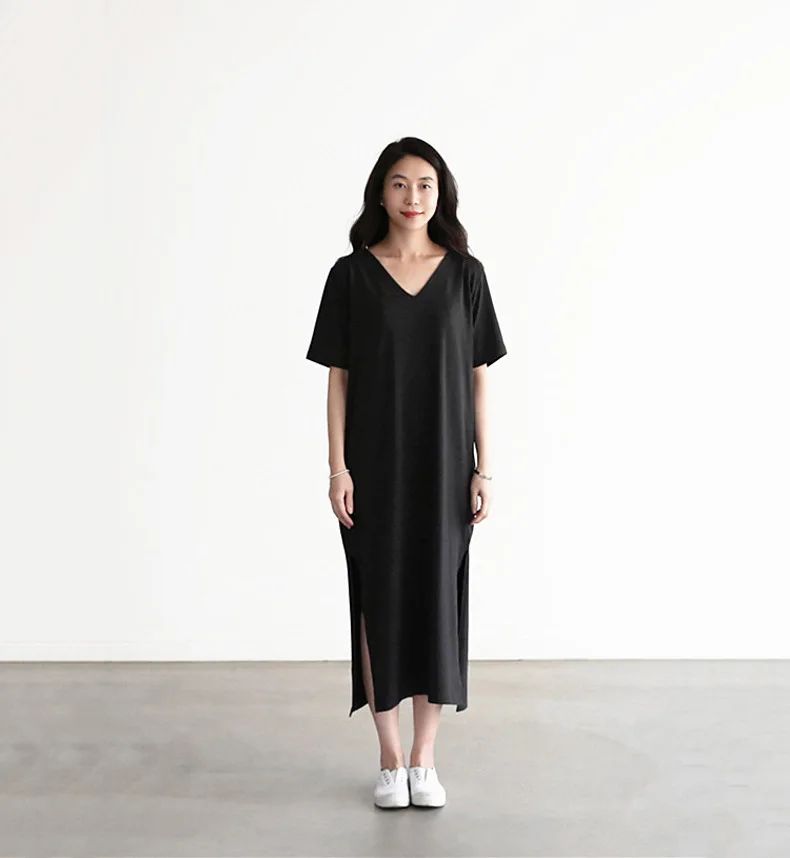 LZJN Women Summer Dress Loose Soft Modal Casual Midi Dress Solid Black 5 Colors Base Shirt Dress Plus Size Vestido verano (13)