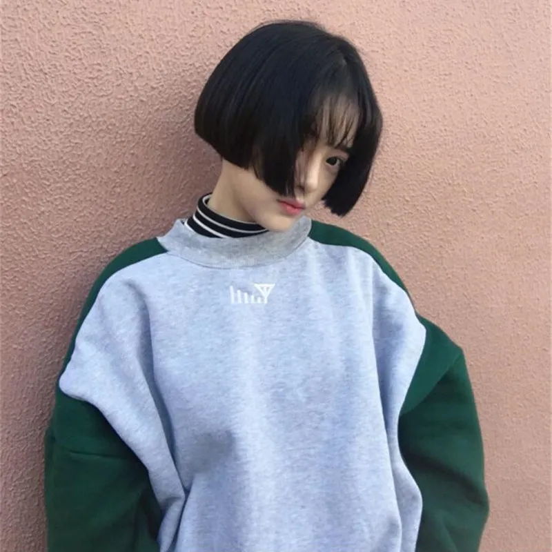 Толстовки для женщин для отдыха студентов нерегулярные хип-хоп Корейская версия Harajuku Свободные мягкие женские Лоскутные пуловеры свитера шикарные - Цвет: gray