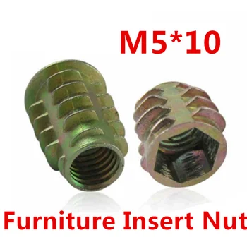

50pcs M5*10 Furniture Nut Cabinet Connecting Screw Internal Thread Insert Nuts/ Hex Drive Head Decoration Wood Insert Nut