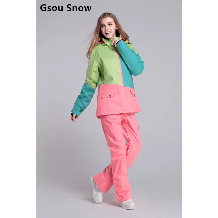 Cool Gsou snow womens ski suit women's snowboard suit winter jacket snow pants tablas de