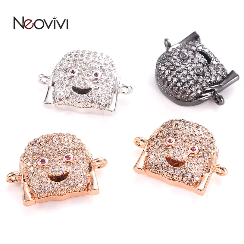 Neovivi Baby Charms Beacelets Connector Smiley Face Beads for Jewelry Making Pave White Purple Cublic Zircon Brass DIY Findings | Украшения