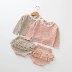 Everweekend трикотажный свитер для маленьких девочек Комбинезоны для малышек 2 шт. Наборы для ухода за кожей Комплекты одежды: футболки + штаны