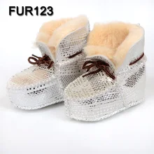 FUR123 100% Sheepskin Winter Baby Boys First Walker For Infant Real Fur Shoes Girls Fashion Wool Fur Boot