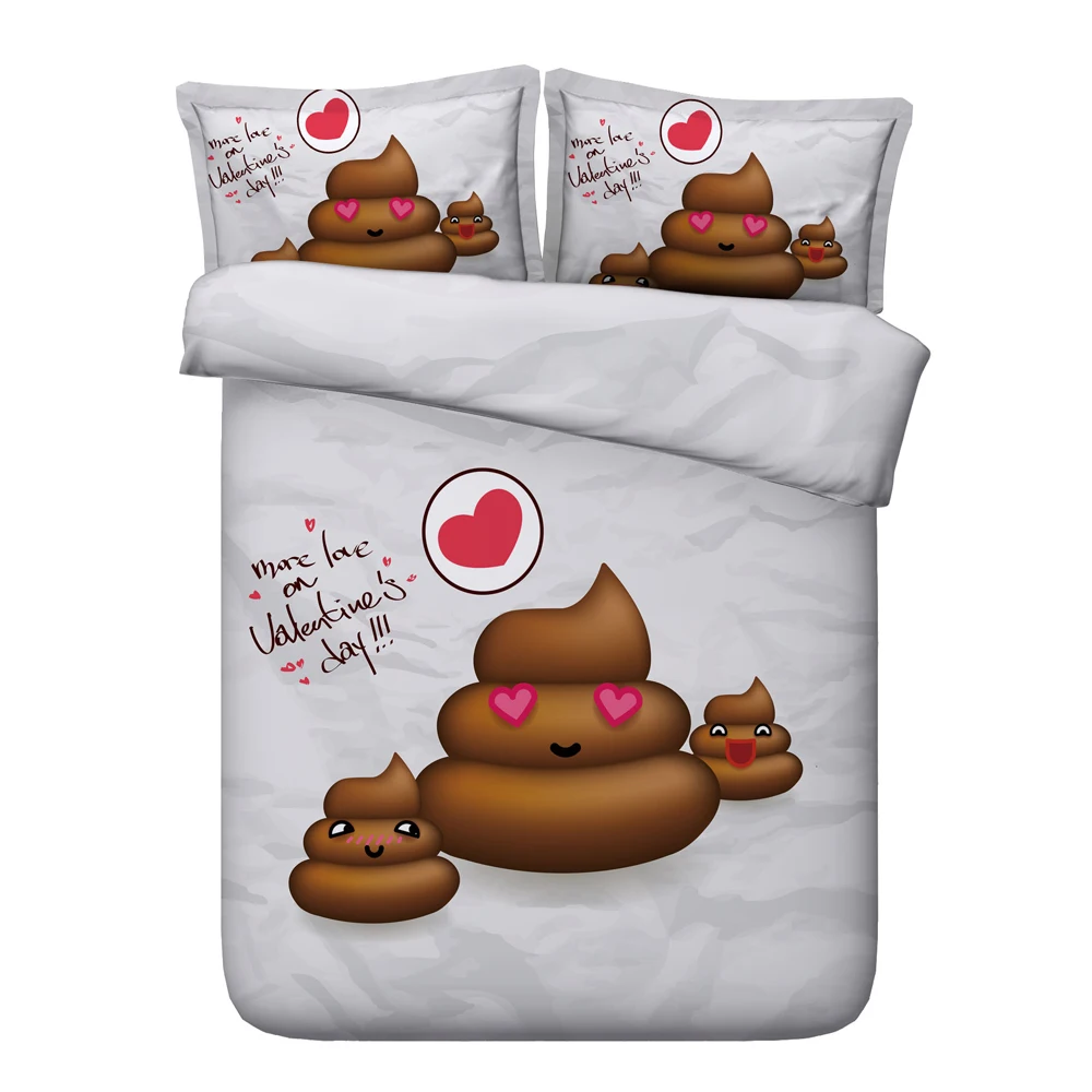 

Funny Emoji Shit Pattern Bedding Sets Soft Cotton Gift for Kids Twin/Queen/Full/King Size 3/4 Piece White Duvet Cover Set