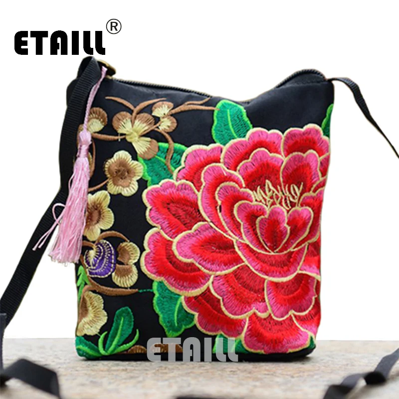 

Chinese Women Boho Indian Thai Flower Embroidered Canvas Bag Mobile Phone Camera Money Small Bag Luxury Brand Shoulder Bag Women