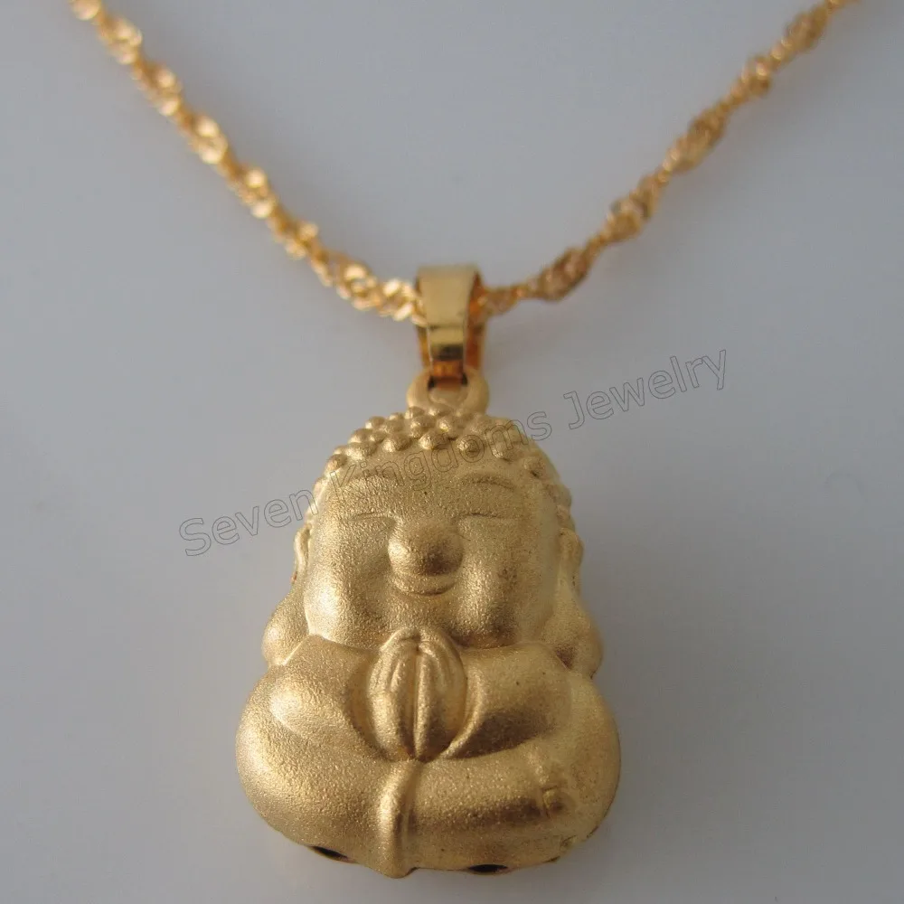 

/Min order 10$ CAN MIX / - YELLOW GOLD OVERLAY 18" TWIST WATER WAVE NECKLACE& VIVID BUDDHA Buddhism HAPPY FIGURE PENDANT