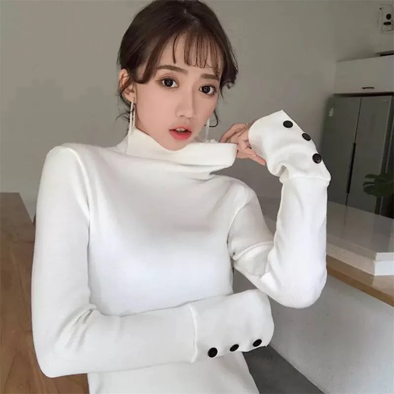 2018 Turtleneck Sweater Women Pullovers Core Yarn Soft Comfortable Autumn Winter Shirts Korean Fashion Button Long Sleeve Tops 2018 Turtleneck Sweater Women Pullovers Core Yarn Soft Comfortable Autumn Winter Shirts Korean Fashion Button Long Sleeve Tops