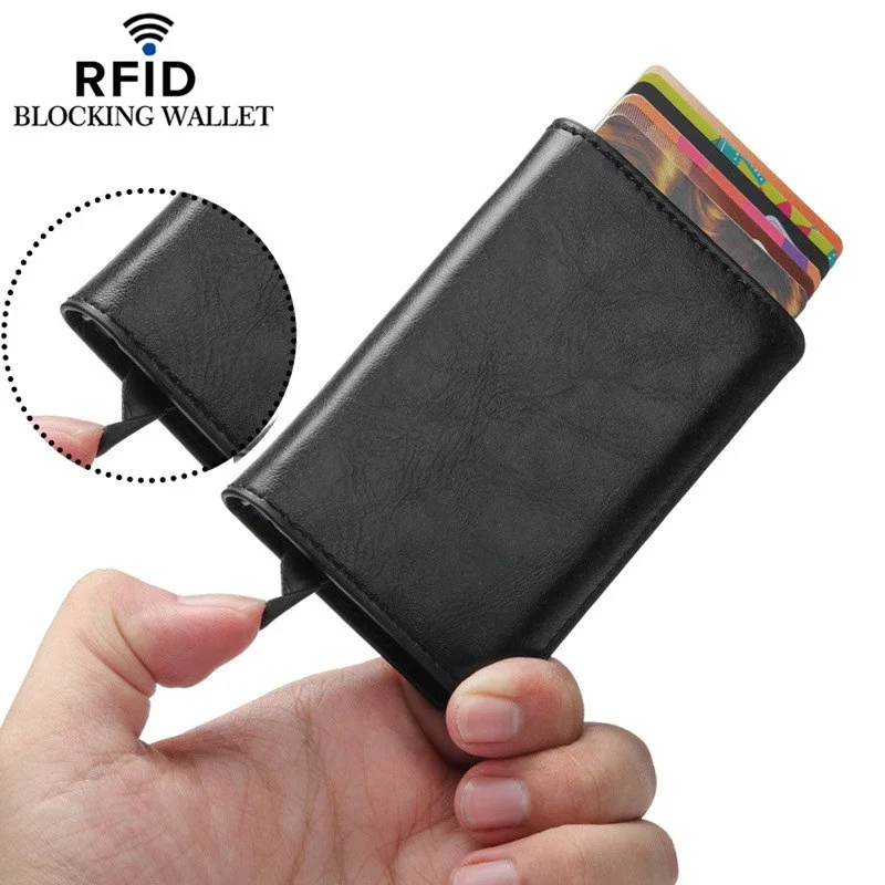 

RFID aluminum metal card holder Automatic PU aluminum box wallet credit card box coin purse men wallets