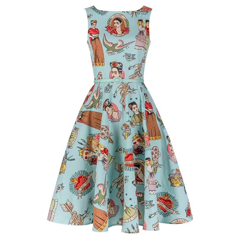 boat neck frock autumn women dress vintage 50s blue ti amo frida kahlo boat neck frock autumn women dress vintage 50s blue ti amo frida kahlo