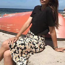 Top Version Silk Stain Daisy Floral Print Mermaid Skirt With Elastic Waist Detail- Elfbop Women/Ladies Top Skirt