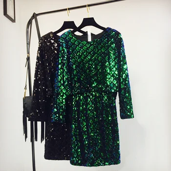 

Two Piece Women Fashion Sequin Dress 2018 Spring Summer Low Round Collar Slim Dress Vestidos Ladies Night Club Clothing