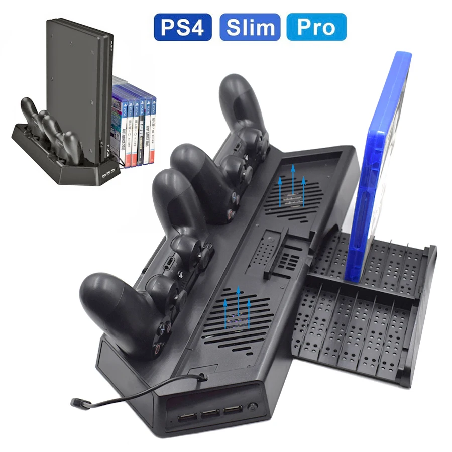 

Yoteen for PS4 Pro Slim Vertical Stand Cooling Fan Cooler Controller Charging Dock Station 3 Extra HUB Port for Playstation 4