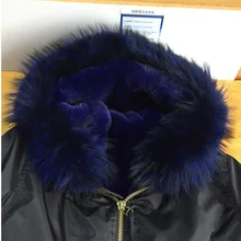 New unisex style winter short black parka hick warm fur lining zipper Bomber jacket blue fur hooded coat