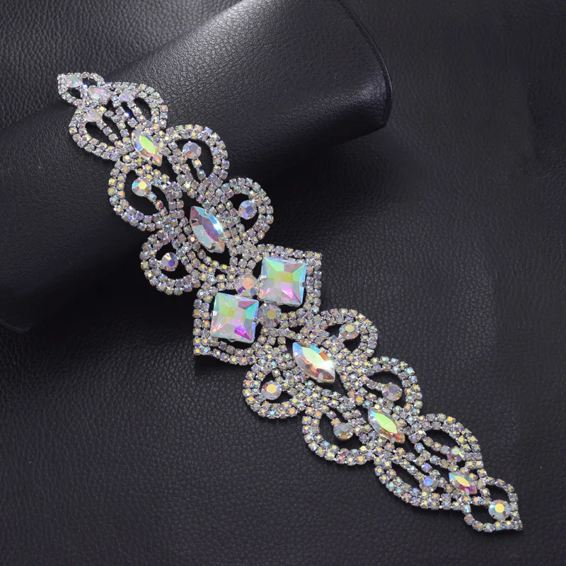 2pcs/lot Sew on Rhinestone belt patches appliques for wedding dress
