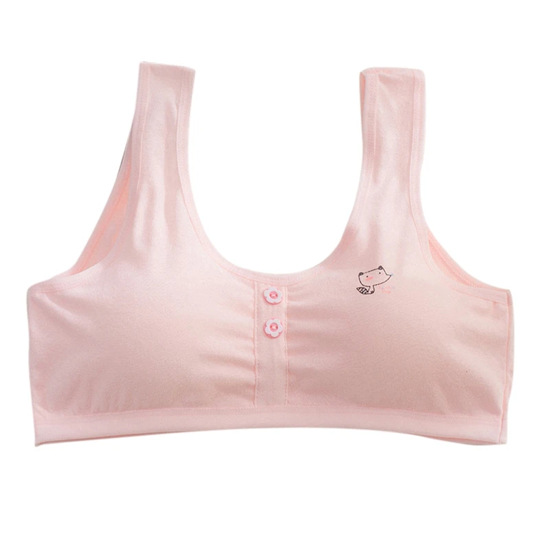 Pure Cotton Girls Bra No Rims Puberty Girl Sport Bras Breathable Teen Camisole with Pads Comfortable Teenager Girl Training Bra - Цвет: Pink