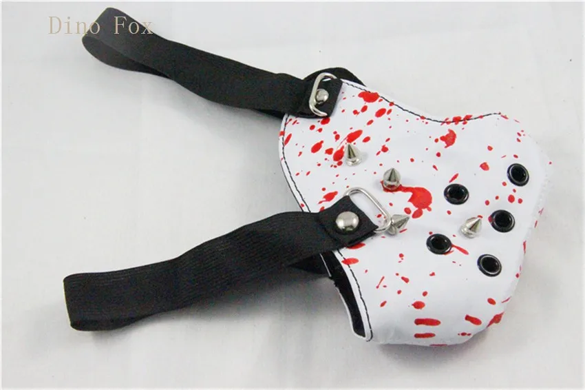 Punk Rock N' Roll Studs Black White Red PU Leather Mouth Muffle Mask Dust Filter Leash Bondage Restraints  (2)