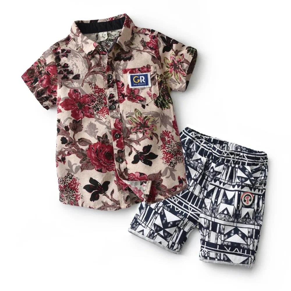 2-6 Years Baby Children Clothing Set Beach T-Shirt Short 100% Cotton Europe suit Summer Floral Casual Outfits Boy Clothes |