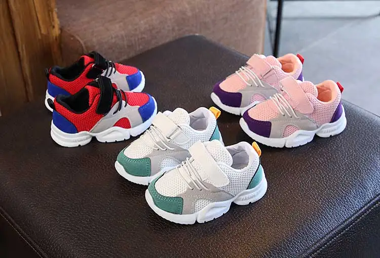 Children shoes 2019 new breathable mesh girls & boys running shoes patchwork PU children tennis sneakers kids athletic shoes (15)