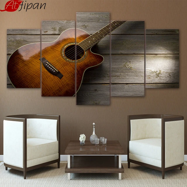Canvas-Modern-HD-Home-Decor-Poster-Wall-Art-5-Panel-Musical-Instruments-Guitar-Living-Room-Printed