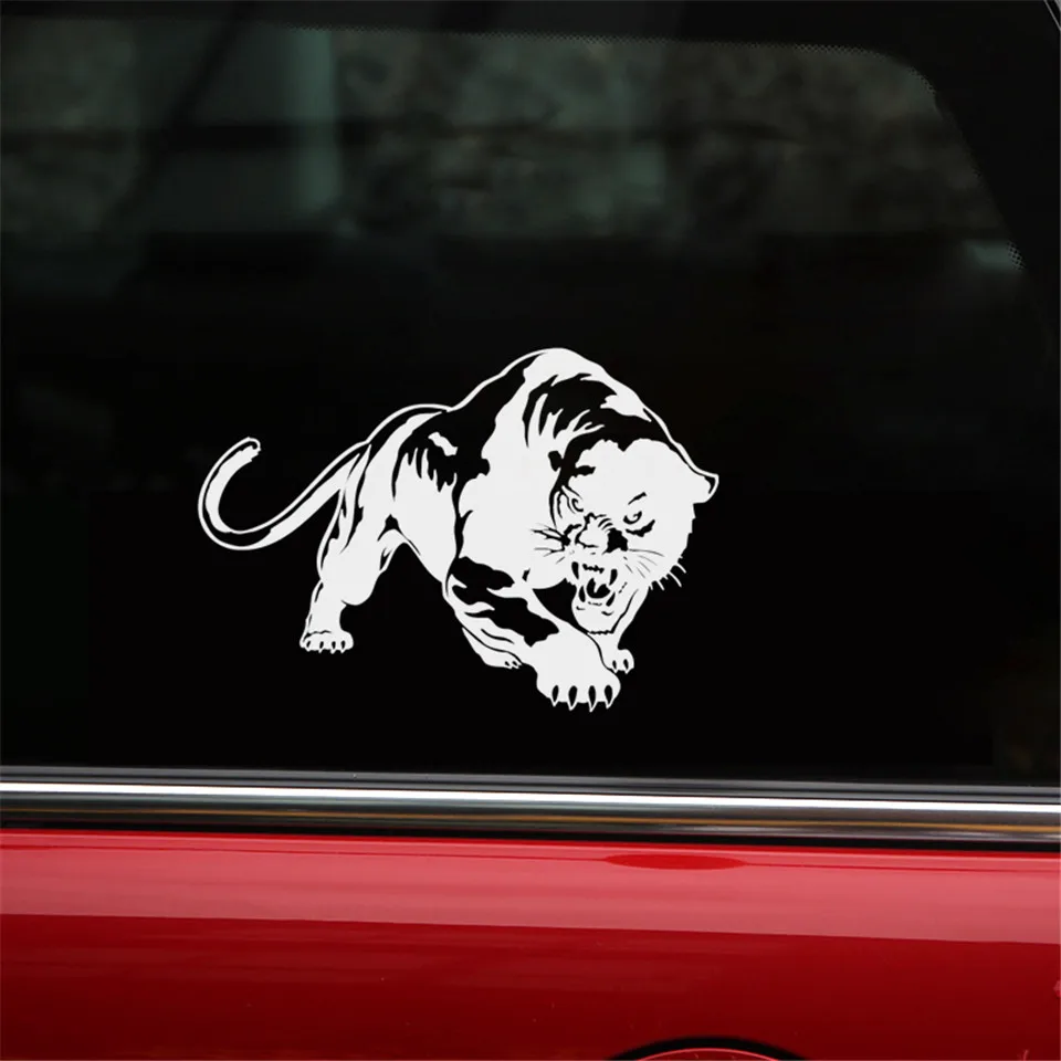 19.513.6CM Fiery Wild Panther Hunting Car Body Decal Car Stickers Motorcycle Decorations BlackSilver (6)