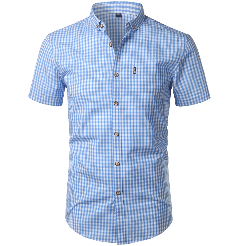 Men's Fascinating Short Sleeve Plaid Cotton Shirt Display 1