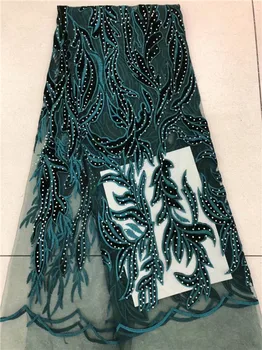 

Wholesale Embroidery Guipure Cord Lace Fabric High Quality velvet African Lace Fabrics 2018 Latest Nigerian Lace Fabrics green