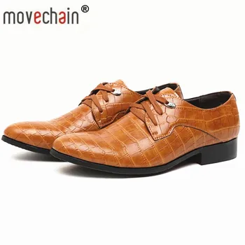 

movechain Mens Leather Lace-Up Office Shoes Men's Dress Flats Imitation alligator Man Casual shoes Wedding Party Business Shoe