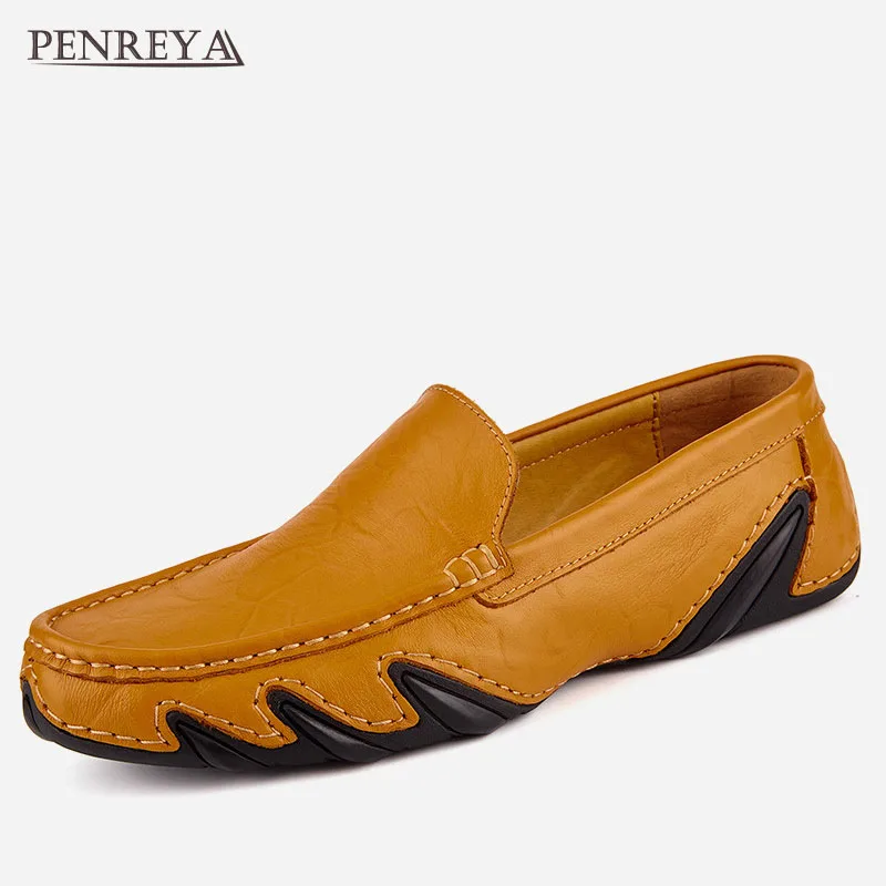 

Penreya Fashion Casual Leather Shoes For Men Loafers Moccasins Driving Flats Spring Summer Breathable Soft Slip On Male Footwear
