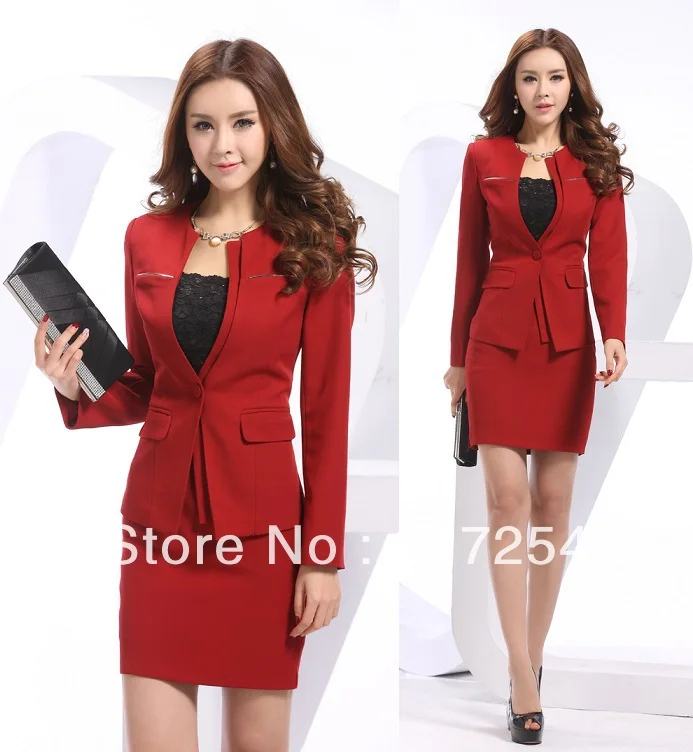 2014 Newest Plus Size XXXXL Red Spring Summer Women Career Suits ...