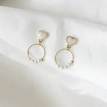 

2019 New Arrival Simulated-pearl Classic Round Women Dangle Earrings Simple Lovely Fashion Lovely Circle Korean Female Jewelry