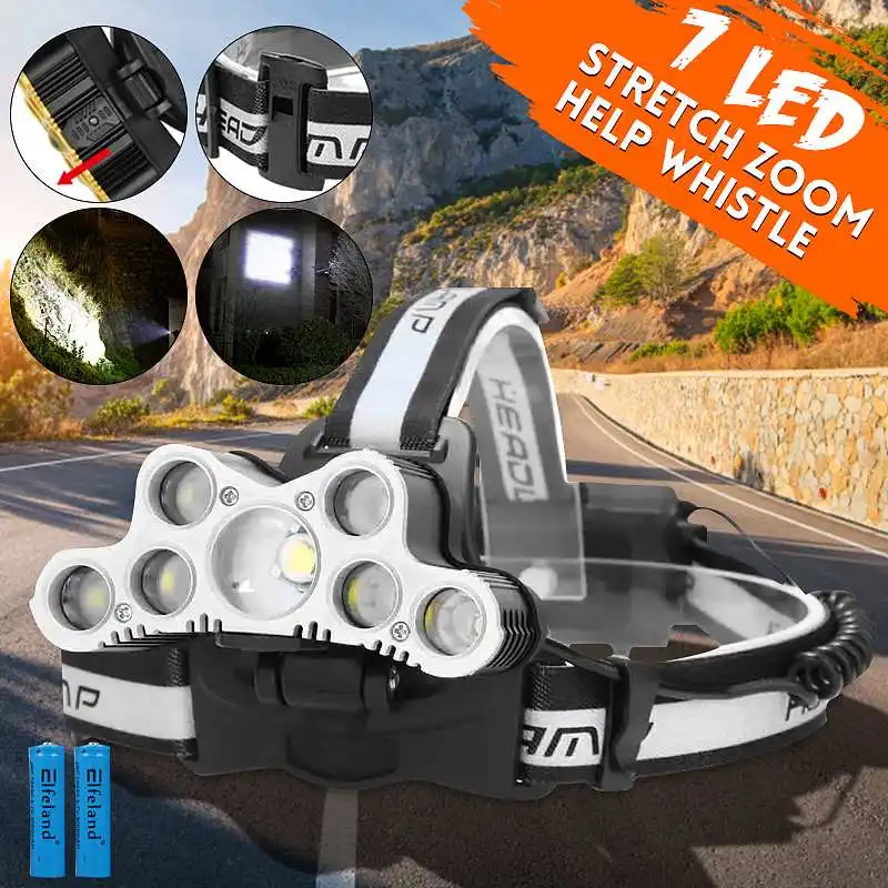 

head light 250000lm LED Smuxi headlamp 7*t6 headlight 6 modes waterproof flashlight zoomable 18650 include for hunting cycling