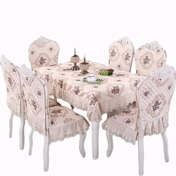 

Luxury Europe Table Cloth Satin Lace Print Thick Non-slip Chair Cover Cushion Home Hotel Wedding Decor Banquet Dining Tablecloth