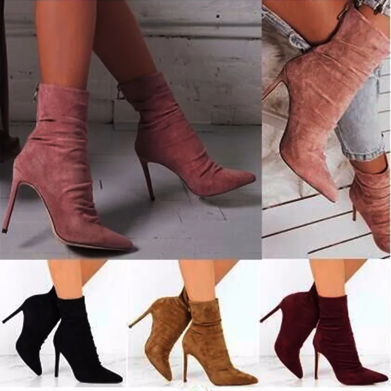 

LZXGSJ 2018 NEW Euramerican Fashion Spring/autumn Shoes Boots Basic Mid Calf Super High Thin Heels Pointed Toe Classics Dress