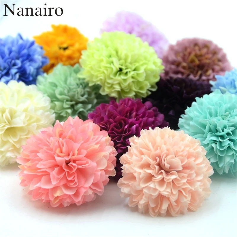 

30pcs 5cm Silk Carnation Artificial pompom Flower Head Hydrangea Home wedding Decoration DIY Scrapbooking Fake Flower Wreaths
