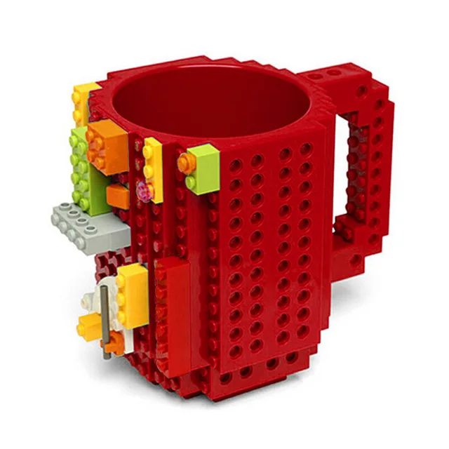 350 мл кофейные кружки, креативные чашки для молока, креативные кирпичные кружки, чашки для питьевой воды, держатель для Лего, строительные блоки, дизайнерский подарок - Цвет: red