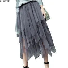 Лето Нерегулярные миди Тюлевая юбка женская мода г. высокая талия Faldas Mujer плюс размеры Винтаж Etek элегантный Jupe Femme